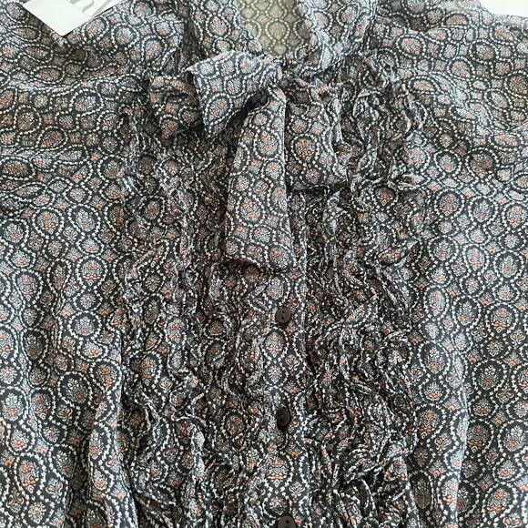 Zara Black Printed Chiffon Tie Neck Long Sleeve Sheer Romper Size XS NWT - Picture 8 of 13